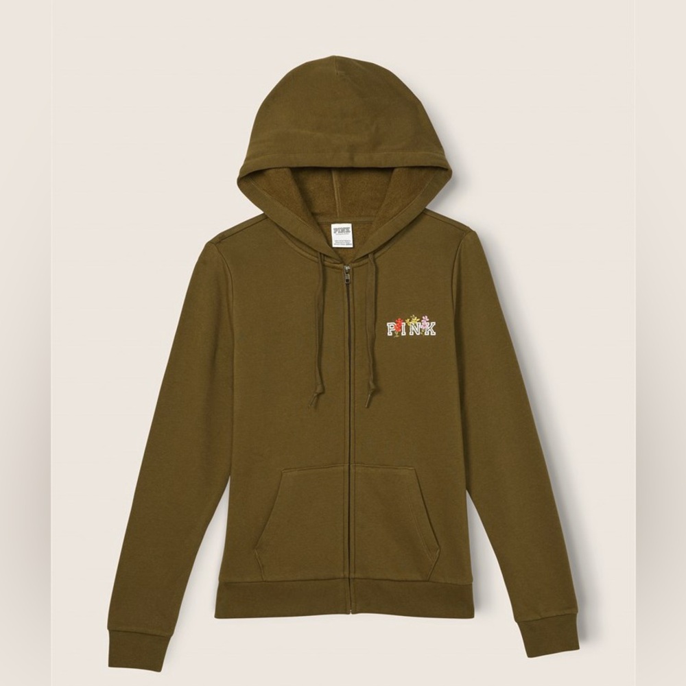 Victoria Secret Pink Olive Green Zip-Up Hoodie